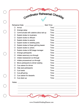 Wedding Coordinator Rehearsal Checklist