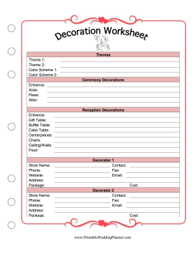 Decoration Worksheet