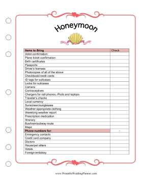 Honeymoon Checklist
