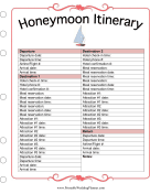 Honeymoon Itinerary