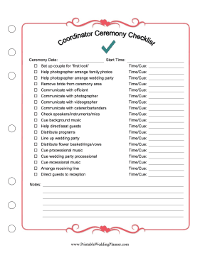 Wedding Coordinator Ceremony Checklist