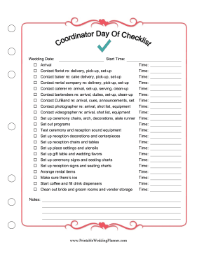 Wedding Coordinator Day Of Checklist