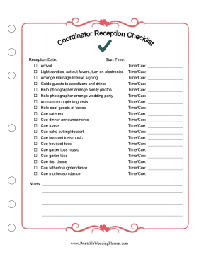 Wedding Coordinator Reception Checklist