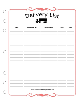 Wedding Planner Delivery List