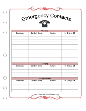 Wedding Planner Emergency Contacts