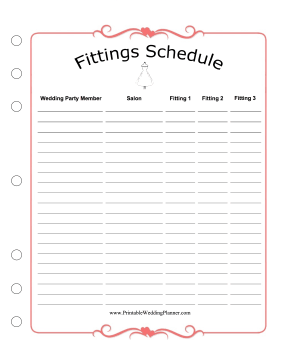 Wedding Planner Fittings Schedule