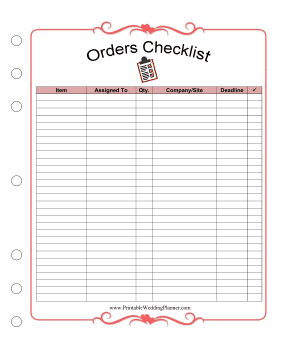 Wedding Planner Orders Checklist