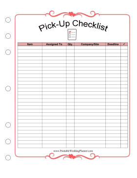 Wedding Planner Pick-Up Checklist