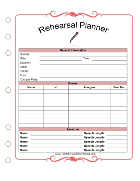 Wedding Planner Rehearsal Planner