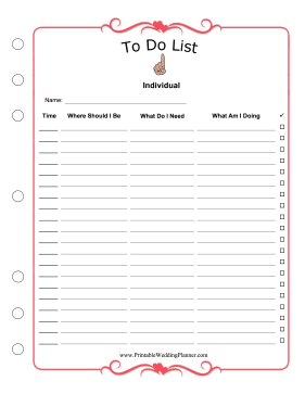 Wedding Planner To Do List Individual