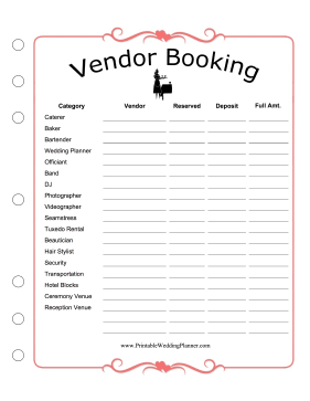 Wedding Planner Vendor Booking